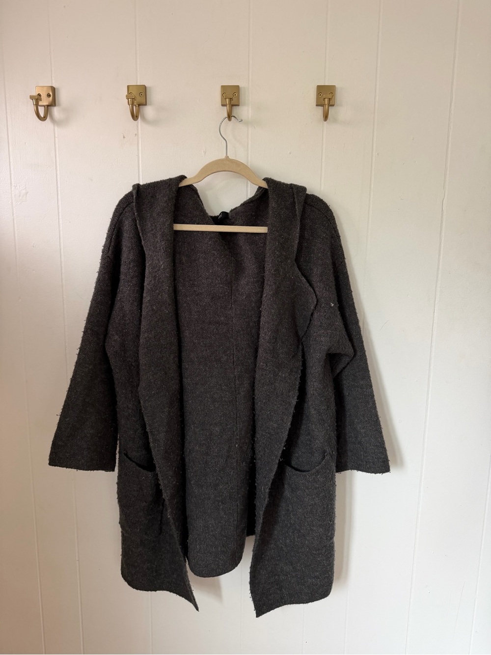 Very J Dark Charcoal Hooded Open-Front Cardigan
